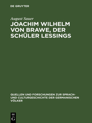 cover image of Joachim Wilhelm von Brawe, der Schüler Lessings